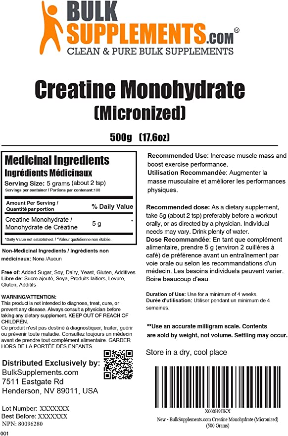 Creatina Monohidratada 500 Grs Bulk Supplements